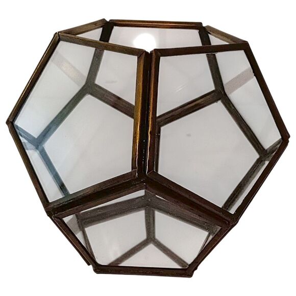 Geometric Glass Brass Terrarium Octagon Planter Display Case Candle Holder Vtg - Picture 7 of 16